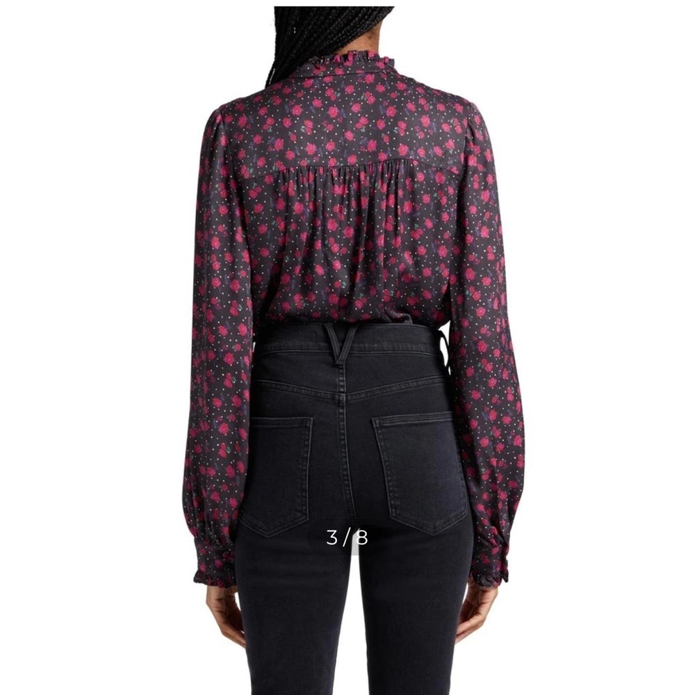 Veronica Beard Louama Tie Neck Dark Floral Blouse size 2 - Picture 2 of 14